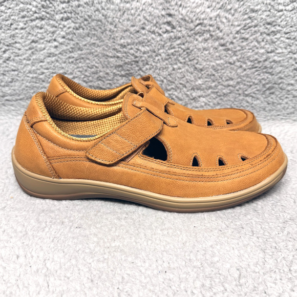 Orthofeet Serene T Strap Womens Size 10 Wide Shoes Tan Brown Leather 896 - Picture 1 of 9